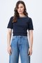 Women's Navy Blue Crew Neck Pearls Knitwear Blouse Alc-X14637 - 6
