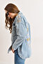 Women's Blue Oversized Denim Jacket with Embroidered Back Detail CKT-19000435 - 3