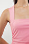 Pembe Düz Kare Yaka Askılı Büzgülü Fitted/Vücuda Oturan Esnek Örme Bluz TWOSS24BZ00400 - 3