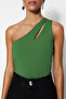 Green Asymmetric Collar Cut Out Detailed Stretch Snap Knitted Body TWOSS23BD00014 - 3