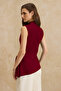 Bordo Asimetrik Godeli Dik Yaka Dokuma Bluz TWOSS26BZ00085 - 8