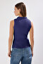 Lacivert Polo Yaka Fitilli Triko İnce Bluz TWOSS25BZ00331 - 4