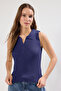 Lacivert Polo Yaka Fitilli Triko İnce Bluz TWOSS25BZ00331 - 2