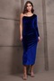 Women's Navy Blue One Sleeve Stone Strap Velvet Long Dress Alc-X14987 - 2