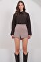 Women's Beige Plaid Patterned Shorts Alc-X14926