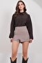 Women's Beige Plaid Patterned Shorts Alc-X14926 - 2