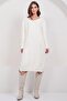 Women's Ecru V-Neck Midi Length Knitwear Dress Alc-X14973 - 3