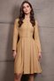 Women's Dark Beige Pearl Button Skirt Pleated Midi Length Tweed Dress Alc-X14981 - 6