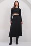 Women's Black Crew Neck Cropped Blouse and Maxi Skirt Set Alc-X15015 - 2