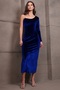 Women's Navy Blue One Sleeve Stone Strap Velvet Long Dress Alc-X14987 - 6