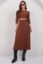Women's Bitter Brown Crew Neck Cropped Blouse and Maxi Skirt Set Alc-X15015 - 2