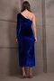 Women's Navy Blue One Sleeve Stone Strap Velvet Long Dress Alc-X14987 - 7