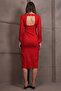 Women's Red Square Neck Backless Maxi Length Slit Dress Alc-X15003 - 7