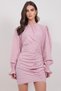 Women's Powder Pink Wide Neckline Drape Detail Polka Dot Midi Length Dress Alc-X15002 - 2