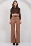 Women's Tan Plaid Patterned Double Pocket Trousers Alc-X14929 - 3