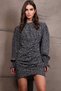Women's Black Wide Neckline Drape Detail Polka Dot Midi Length Dress Alc-X15002 - 3