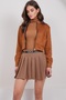 Women's Tan Plaid Patterned Belted Pleated Skirt Alc-X14928 - 5