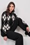 Black Crew Neck Argyle Patterned Premium Knitwear Sweater Alc-X14922 - 4