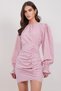Women's Powder Pink Wide Neckline Drape Detail Polka Dot Midi Length Dress Alc-X15002