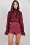 Women's Burgundy Plaid Patterned Shorts Alc-X14926 - 6