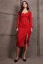 Women's Red Square Neck Backless Maxi Length Slit Dress Alc-X15003 - 2