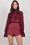 Women's Burgundy Plaid Patterned Shorts Alc-X14926 - 3