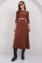 Women's Bitter Brown Crew Neck Cropped Blouse and Maxi Skirt Set Alc-X15015 - 3