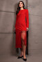 Women's Red Crew Neck Zippered Belted Maxi Dress Alc-X15009 - 2
