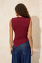 Bordo Fitted/Vücuda Oturan Kolsuz Asimetrik Pamuklu Esnek Örme Bluz TWOSS26BZ00081 - 4