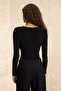 Siyah Siyah Degaje Yaka Vatkalı Örme Party Body TPRSS26BD00004 - 5