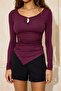 Plum Fitted/Fitted to the Body V-Neck Long-Sleeved Stretch Knitted Blouse Twoss26Bz00244 - 3