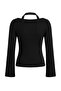Siyah Fitted/Vücuda Oturan Kayık Yaka Aksesuar Detaylı Pamuk Ribana Örme Bluz TWOSS26BZ00222 - 6
