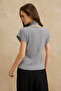 Antrasit Fitted/Vücuda Oturan Fular Yaka Ay Kol %100 Pamuk Örme Bluz TWOSS26BZ00234 - 4