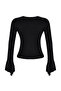 Siyah Fitted/Vücuda Oturan Uzun Kollu Volanlı/Fırfırlı Yumuşak Örme Bluz TWOSS26BZ00152 - 6