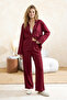 Bordo Dikiş Detaylı Rahat Kalıp Viskon Dokuma Pijama Takımı THMSS26PT00003 - 2