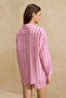 Pembe Çizgili Poplin Kumaş Şortlu Dokuma Pijama Takımı THMSS26PT00004 - 4