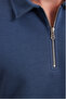 Men's relaxed fit comfortable cotton 3-thread zip-up polo collar dark blue sweatshirt - 5