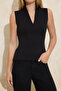 Siyah Fitted/Vücuda Oturan V Yaka Kolsuz Fitilli Esnek Örme Bluz TWOSS26BZ00237 - 3