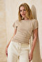 Stone Fitted Boat Neck Drop Shoulder Short Sleeve Scuba Crepe Knit Blouse TWOSS26BZ00080