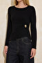 Siyah Fitted/Vücuda Oturan Kayık Yaka Aksesuar Detaylı Yumuşak Örme Bluz TWOSS26BZ00221 - 3