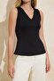 Black Plain Peplum V-Neck Sleeveless Interlock Knitted Blouse Twoss26Bz00044 - 3