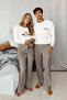 Kadın Couple/Çift Ekru %100 Pamuklu Çizgili Ayıcıklı Örme Pijama Takımı THMAW25PT00171