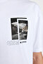 Beyaz Oversize/Geniş Kesim Kısa Kol Manzara Baskılı %100 Pamuk T-Shirt TMNSS23TS00242 - 3