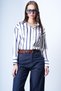 Women's Navy Blue-Striped Wide-Cuff Striped Satin Shirt Alc-X14968 - 5