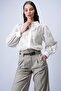 Beige Woven Collar and Cuff Embroidered Burlap Linen Shirt ALC-X14935 - 3