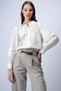 Beige Woven Collar and Cuff Embroidered Burlap Linen Shirt ALC-X14935 - 4