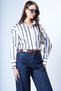 Women's Navy Blue-Striped Wide-Cuff Striped Satin Shirt Alc-X14968 - 6