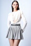 Women's Vanilla Crew Neck Shoulders Draped Fixed Shawl Detailed Knitted Blouse Alc-X15063