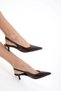 Brown Patent Leather Women's Classic Heeled Shoes 21266 - 5