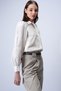 Beige Woven Collar and Cuff Embroidered Burlap Linen Shirt ALC-X14935 - 5